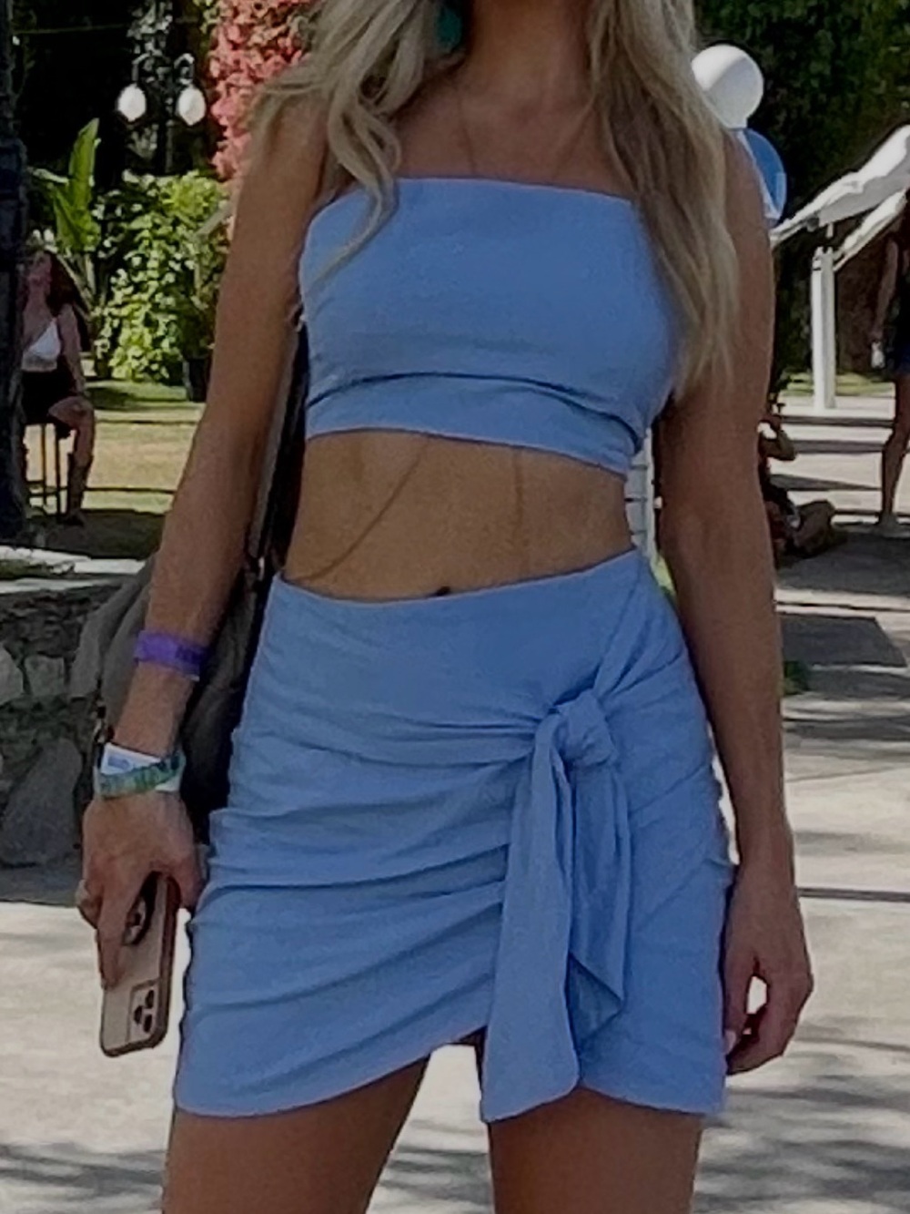 superdown Powder Blue Strapless Crop Top & Tie-Waist Mini Set